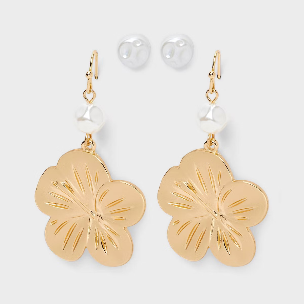 Pearl and Flower Drop Earring Set 2pc - Wild Fable™ Gold | Target