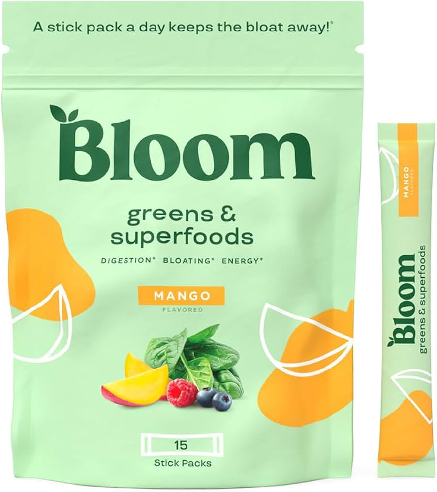 Bloom Nutrition Super Greens Powder Stocking Stuffer Smoothie Mix, 15 Stick Packs - Probiotics fo... | Amazon (US)