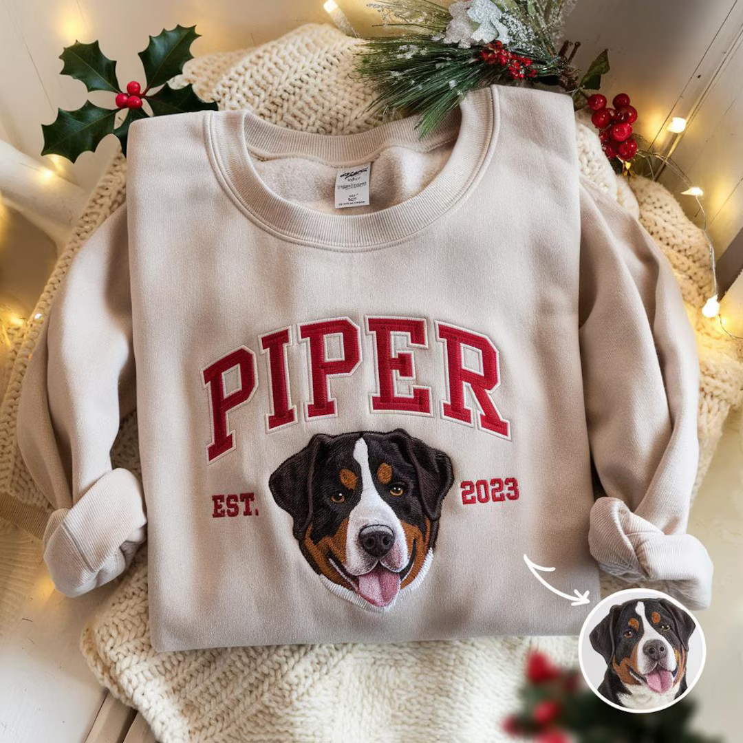 Custom Pet Portrait Embroidered Sweatshirt, Custom Dog Photo With Name Embroidered Crewneck, Pers... | Etsy (US)