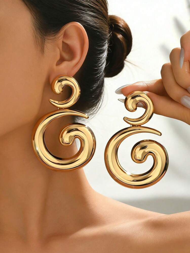 1 Pair Fashionable Exaggerated Personalized Gold Spiral Geometric Pendant Earrings, Elegant Desig... | SHEIN