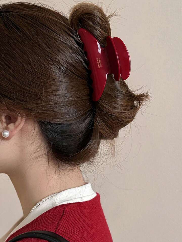 1pc Women's Red Large Size Acetic Acid Hair Clip For Fashionable Bun Hairstyle, Suitable For Dail... | SHEIN