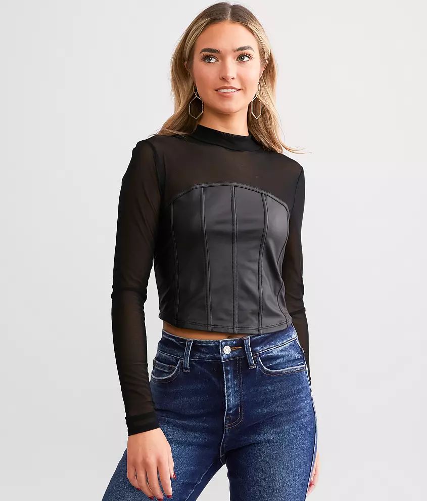 Faux Leather Mesh Top | Buckle