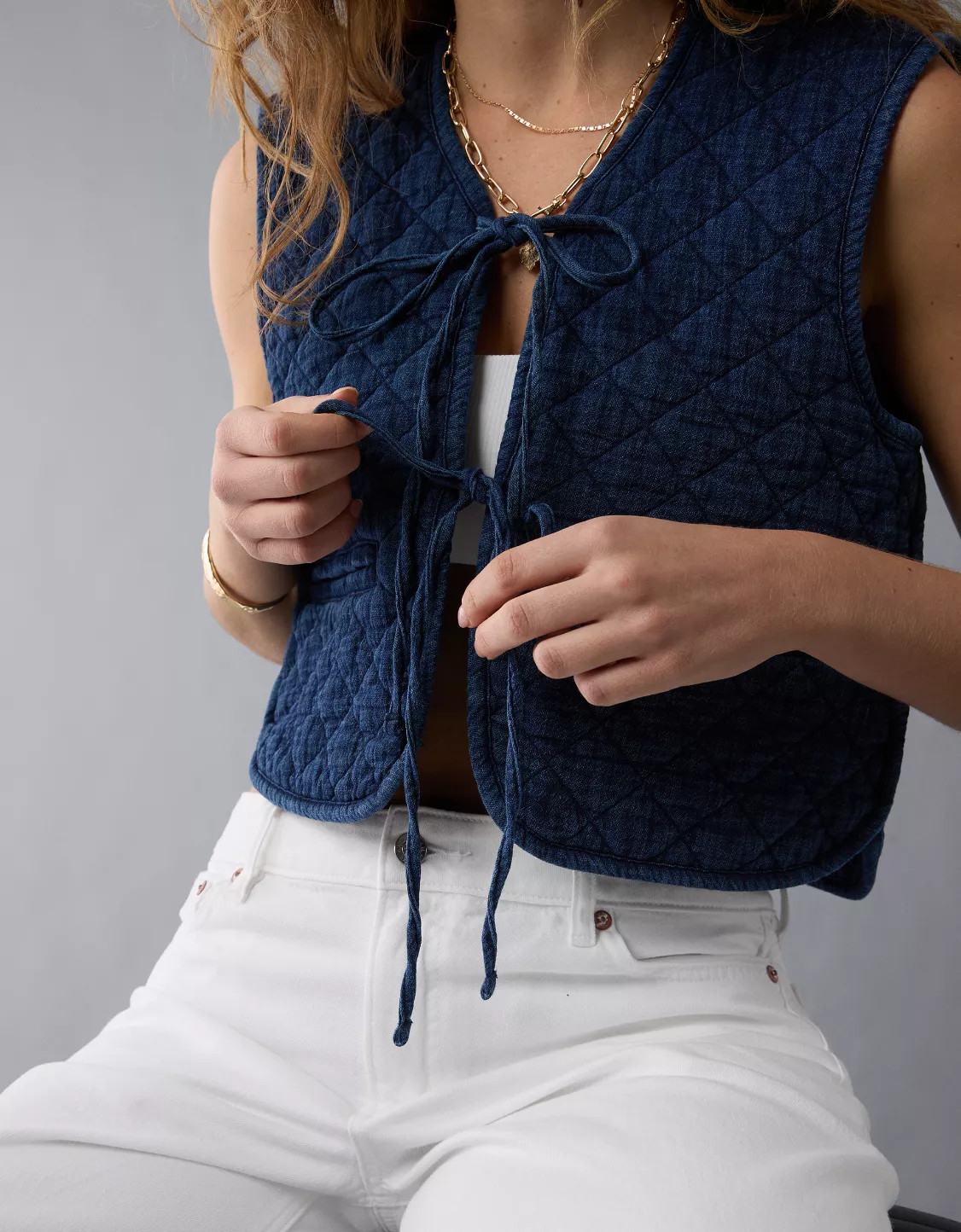 AE Tie Front Quilted Vest | American Eagle Outfitters (US & CA)