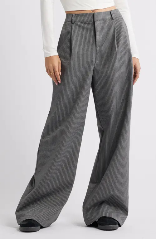 BP. Pinstripe Pleated Wide Leg Pants in Grey Pinstripe at Nordstrom, Size Small | Nordstrom