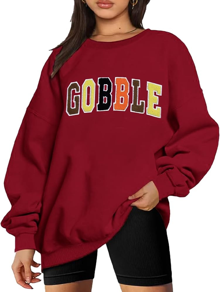 Thanksgiving Sweatshirt Womens Chenille Gobble Shirt Sunday Funday Cute Graphic Pullover Game Day... | Amazon (US)
