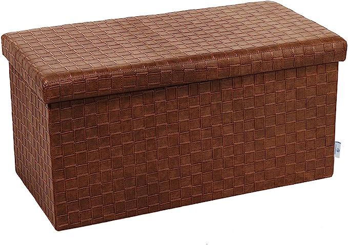 B FSOBEIIALEO Folding Storage Ottoman, Faux Leather Footrest Stool Long Bench Toy Box Chest, Brow... | Amazon (US)