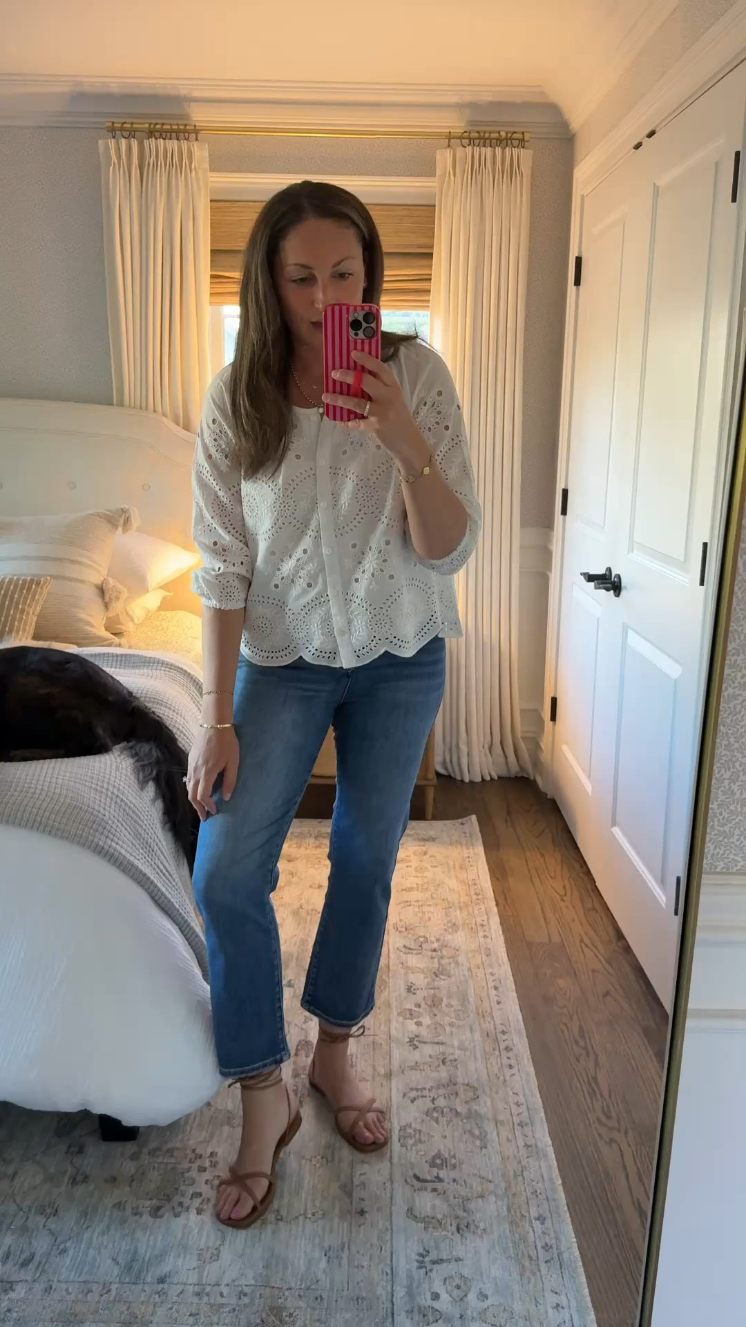 Heading out with friends again tonight! Already wearing this eyelet top on repeat (prettiest details and so comfortable) and these jeans are the perfect ankle pair! I’m not one to typically spend on shoes BUT these wrap sandals are a must and I promise you’ll wear them all summer long. True to size, so simple and they look great with everything. I can walk miles in these! 

#LTKootd #LTKSeasonal #LTKgrwm