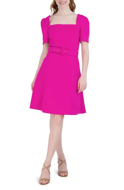 Donna Ricco Square Neck Belted Fit & Flare Dress in Fuchsia at Nordstrom, Size 12 | Nordstrom
