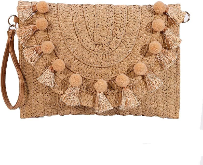 YYW Straw Clutch,Straw Handbag Clutch for Women Summer Beach Straw Woven Envelope Purse Wallet | Amazon (US)