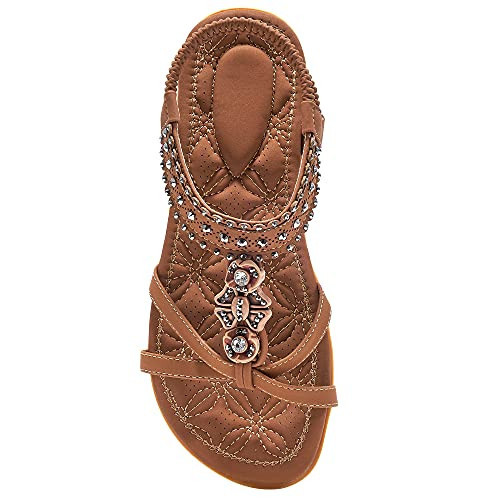 Alicegana Womens Sandals Shoes Comfort Walking with Non Slip on Casual Summer 2026 Shoes Dress Ankle Elastic Jeweled Bohemian Flats Vacation Wedding | Amazon (US)