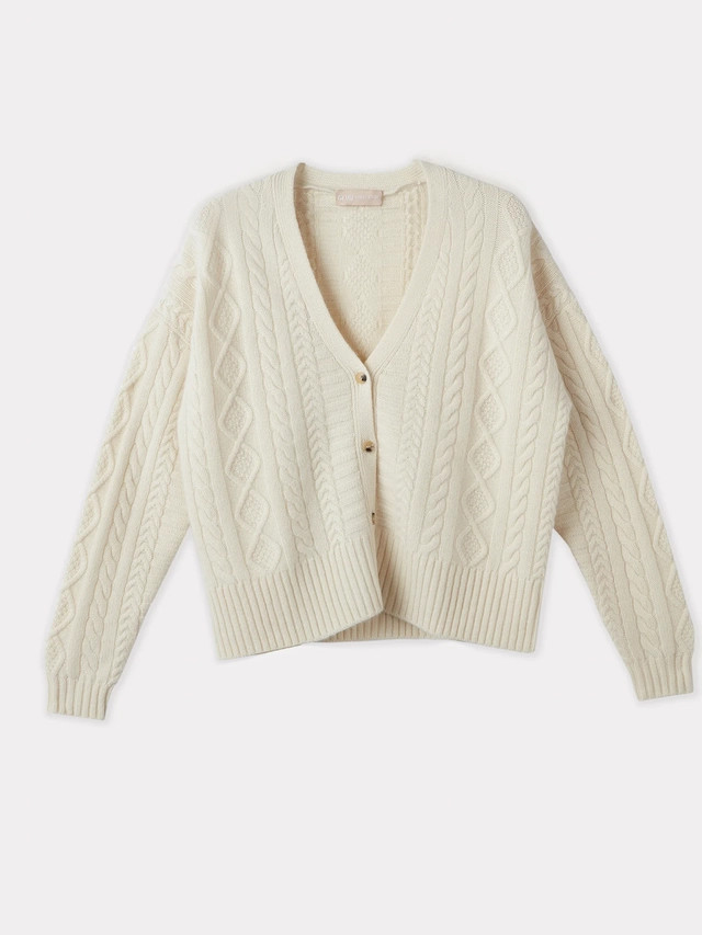 Organic Color Chunky Cable Cardigan | Gobi Cashmere