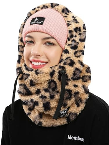 Shy Velvet Balaclava Ski Mask for Women and Men Sherpa Hood ski mask Winter face mask Helmet Hooded Scarf Cold Weather Hat Neck Warmer Leopard | Amazon (US)