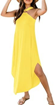 ANRABESS Women's Summer Casual Criss Cross Sundress Sleeveless Split Maxi Long Beach Dress with Pock | Amazon (US)