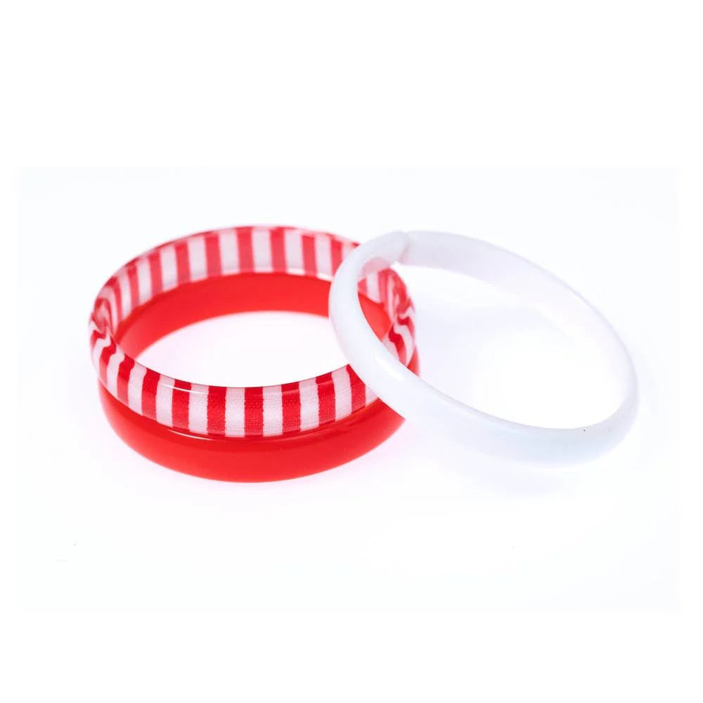 Red & White Stripe Acrylic Bangle Set | Loozieloo