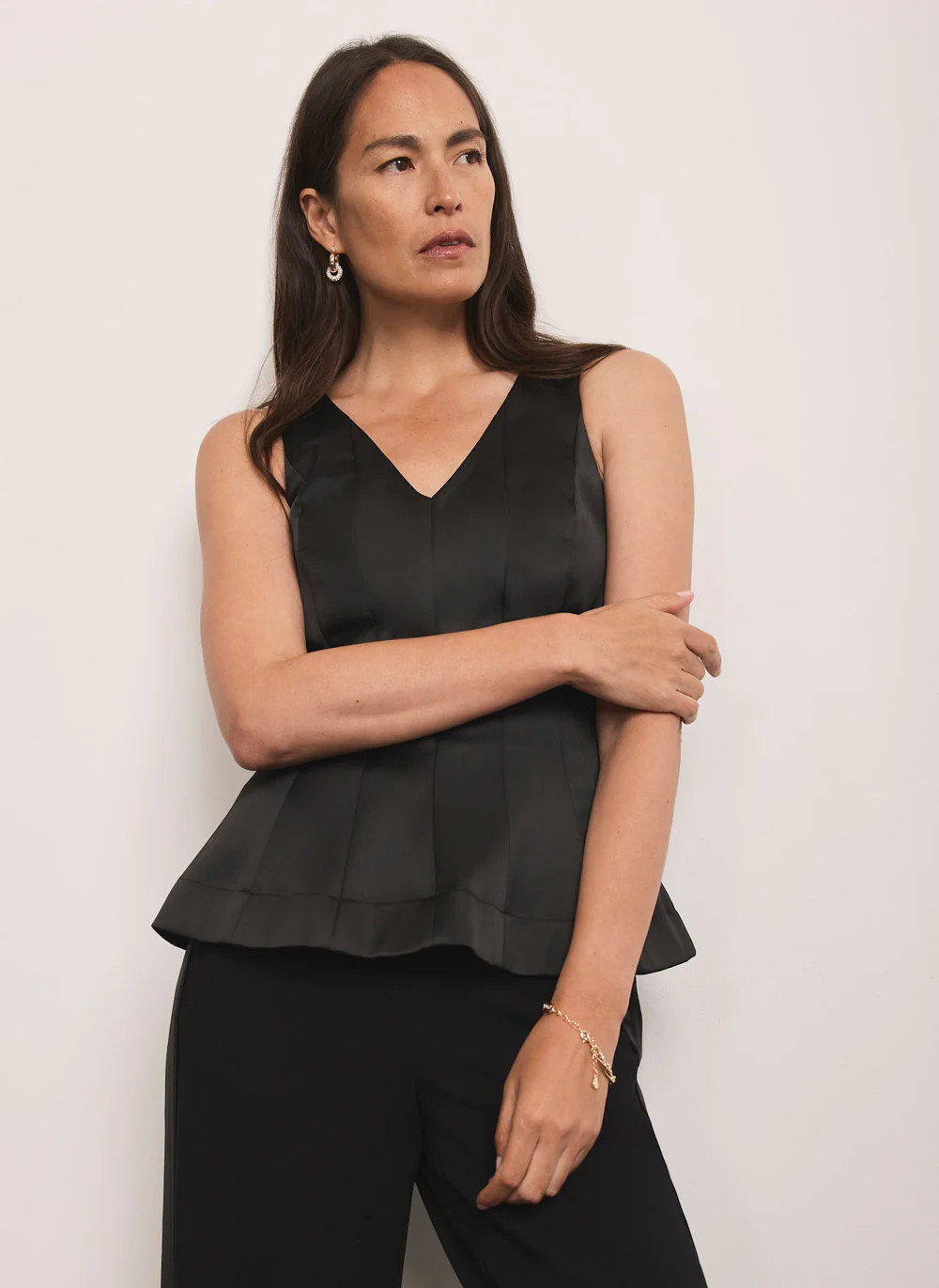 Black Structured Satin Top | Mint Velvet