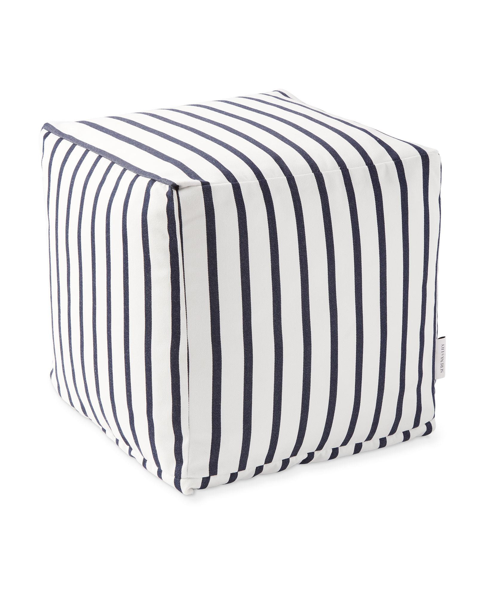 Oceanpark Pouf - Sunbrella® Lido Stripe Navy | Serena and Lily