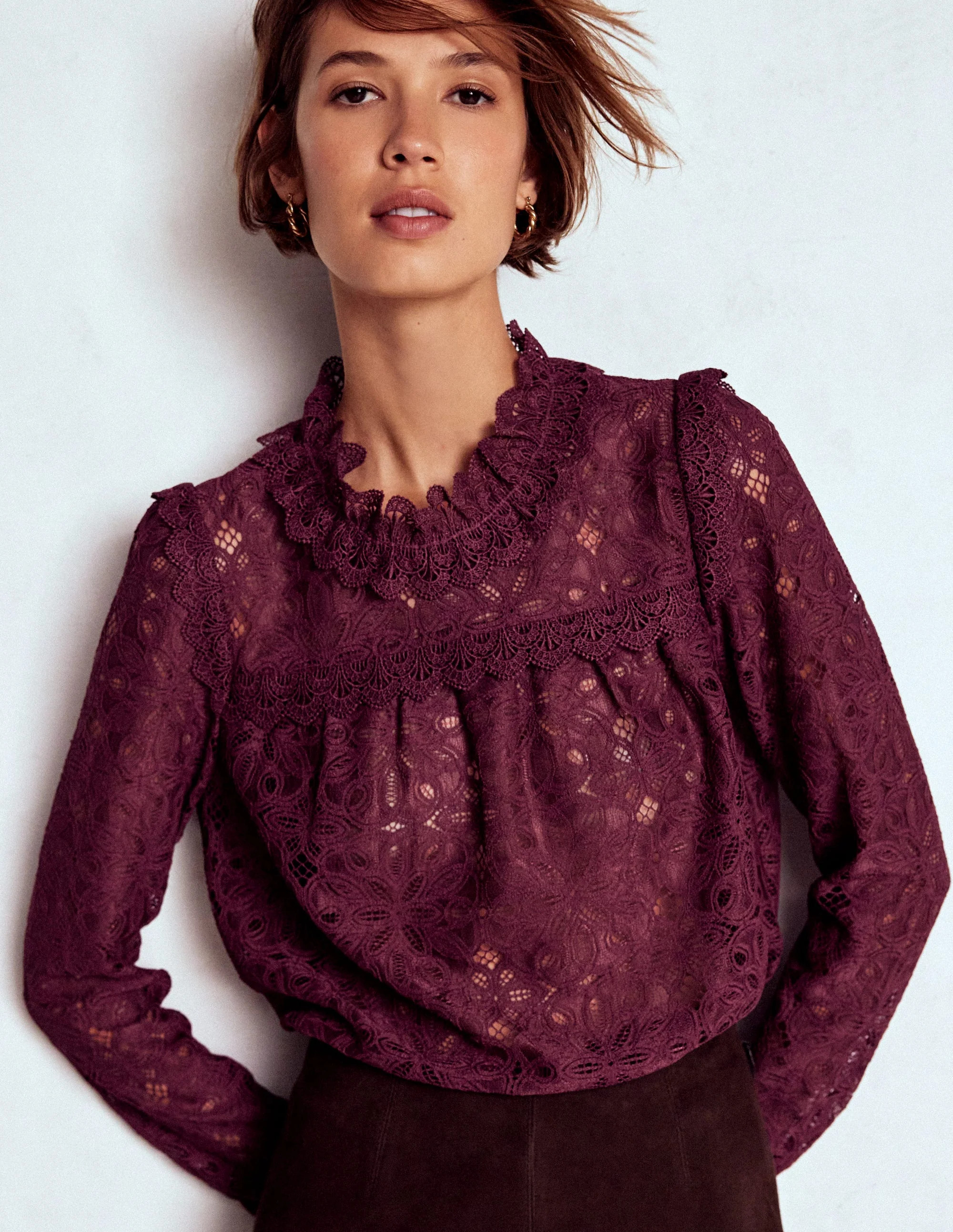 Lace Trim Detail Top-Deep Wisteria | Boden (US)