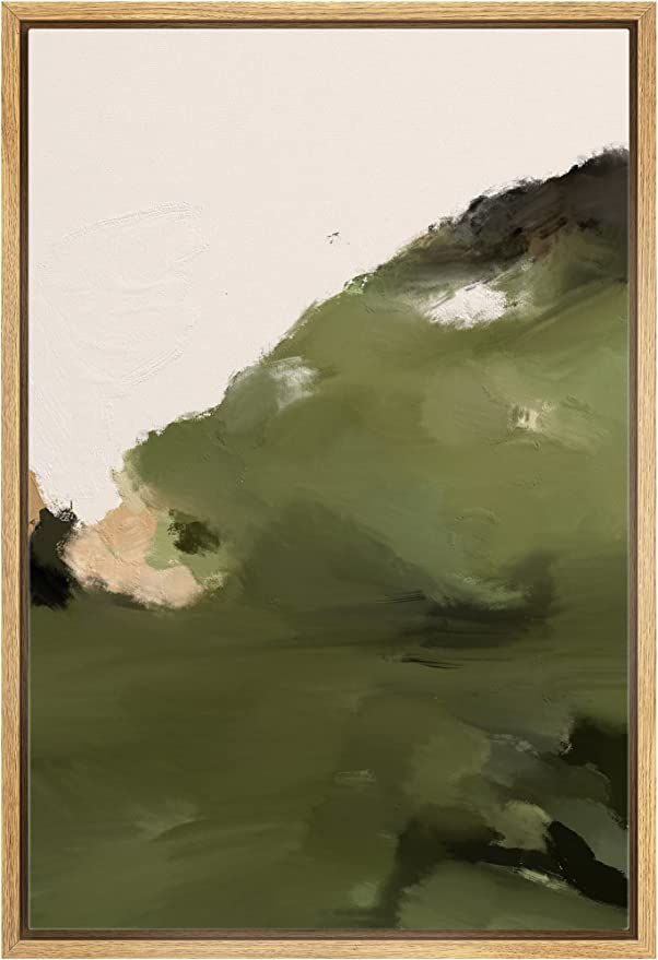 IDEA4WALL Framed Canvas Print Wall Art Pastel Watercolor Green Mountain Range Abstract Nature Ill... | Amazon (US)