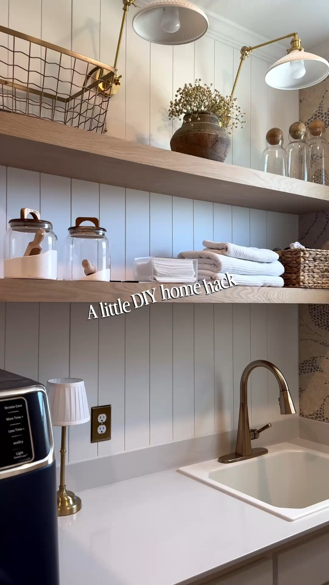 Home diy hack, panels, home diy projects, laundry room, wood shelves, lighting, sconces

#LTKmomlife #LTKHome #LTKstorytime