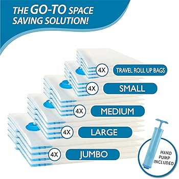 20 Pack Vacuum Storage Bags, Space Saver Bags (4 Jumbo/4 Large/4 Medium/4 Small/4 Roll) Compressi... | Amazon (US)