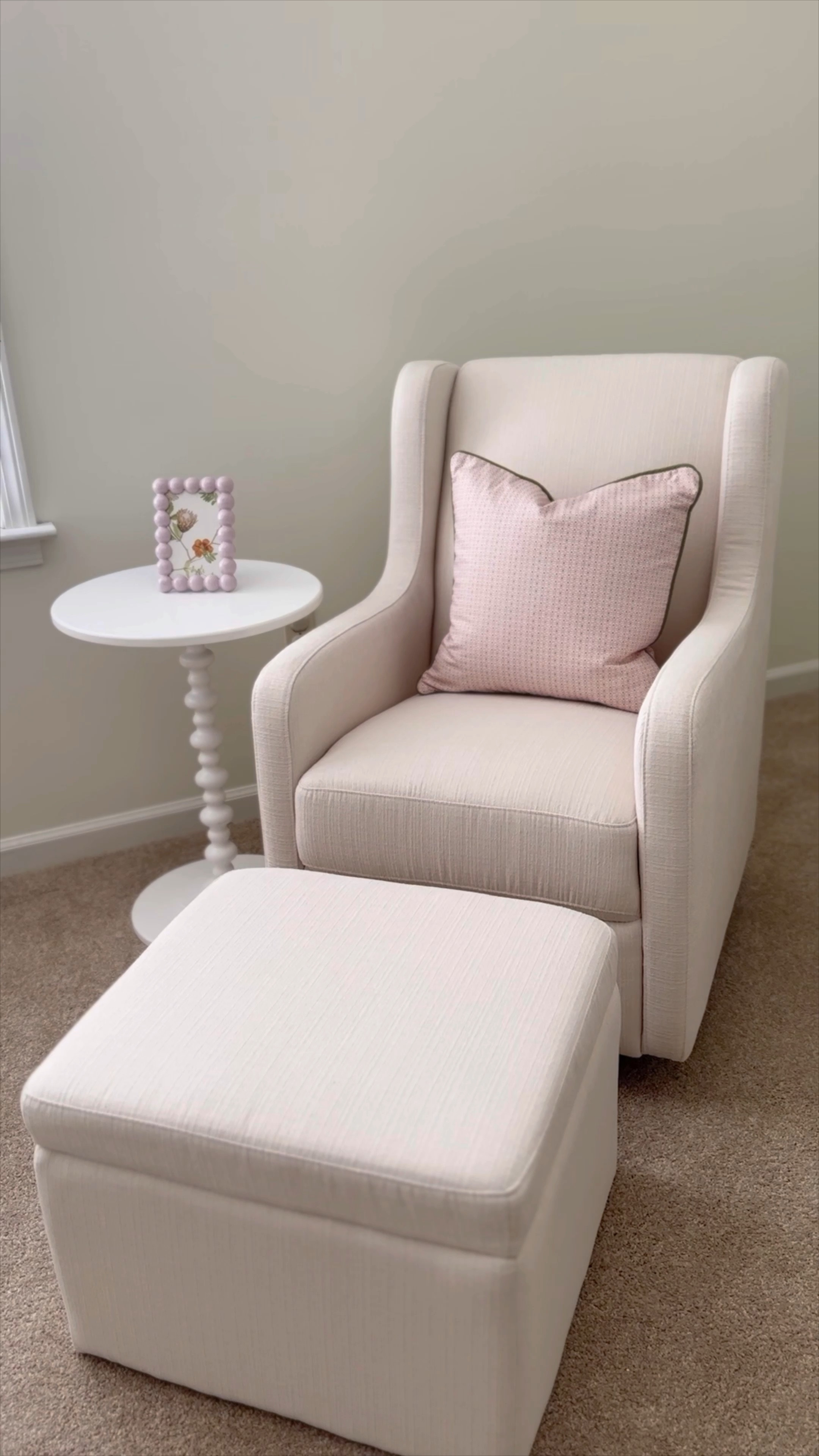 Our nursery glider we loved so much that we bought it twice! The ottoman is great as a foot rest and for extra storage 🤍  

#LTKhome #LTKbaby #LTKVideo