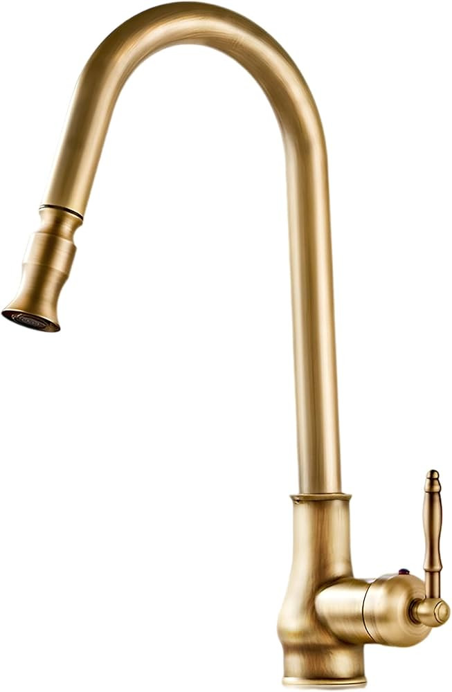 Single Handle Kitchen Faucet,Antique Copper One Hole Pull Out Pull Down Widespread Brass Faucet B... | Amazon (US)