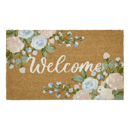 Bunny and Floral Outdoor Coir Doormat, Natural and Pink, 30" x 18",Easter by My Texas House | Walmart (US)