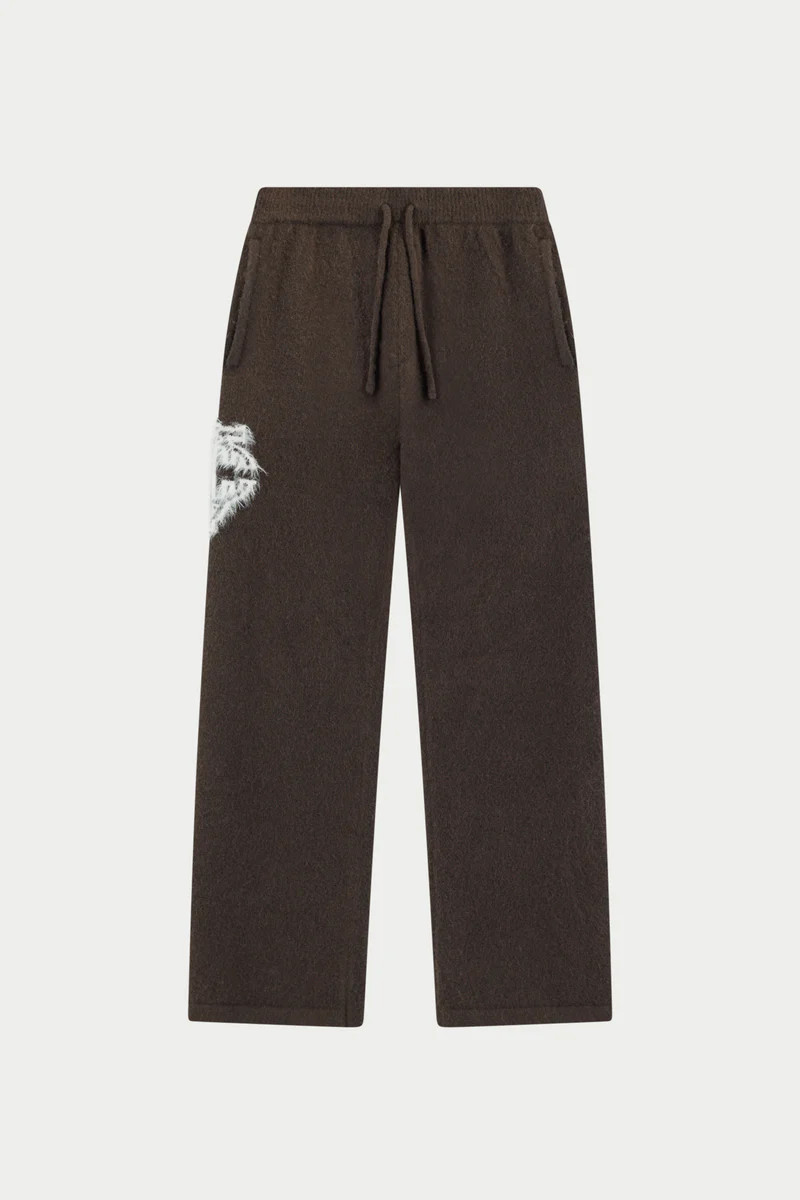 MONOGRAM FLUFFY KNIT JOGGERS - BROWN | The Couture Club