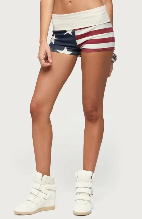 EDIKTED USA Foldover Shorts in Cream at Nordstrom, Size Small | Nordstrom