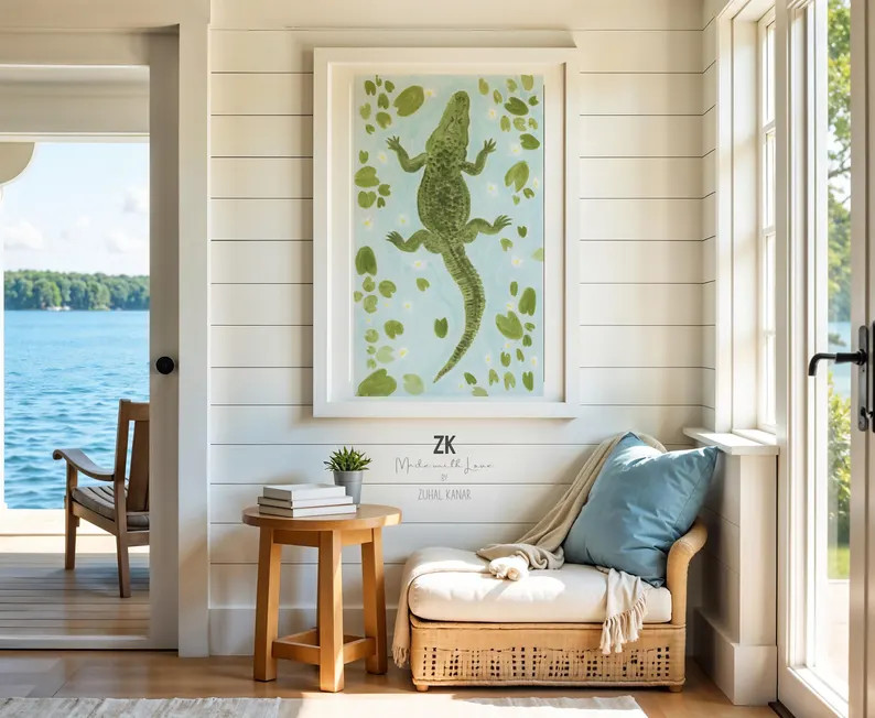 Hand-Painted Watercolor Alligator Painting, Coastal Marsh Decor | Etsy (Global)