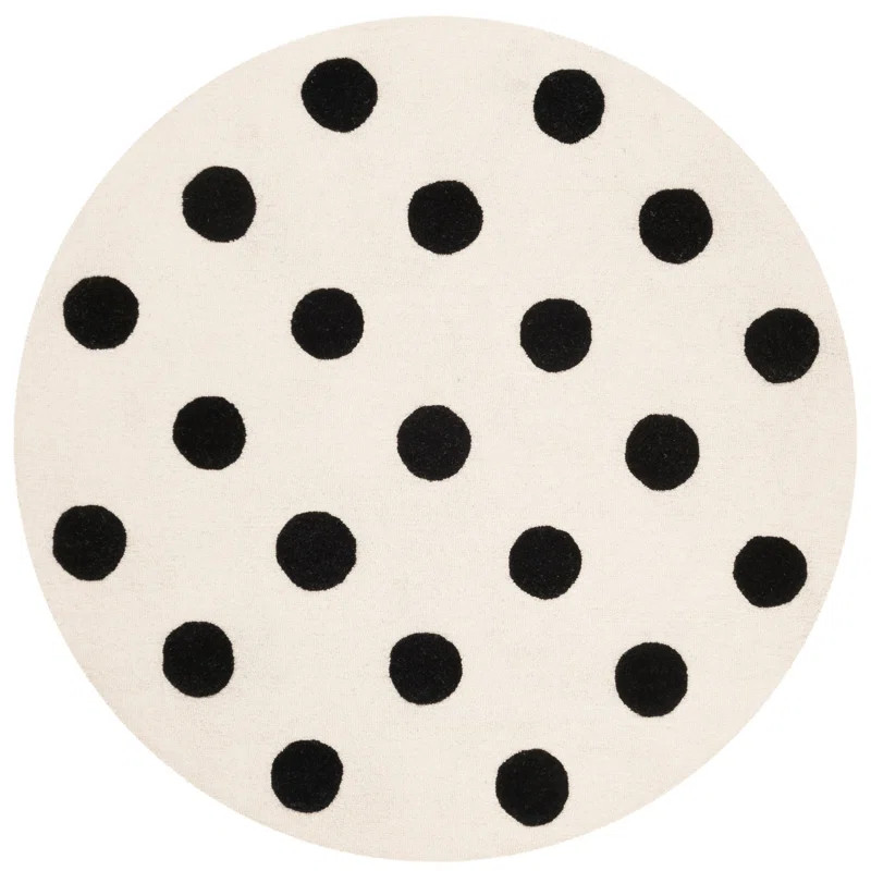 Krystyna Polka Dots Handmade Tufted Wool Area Rug in Ivory/Black | Wayfair North America