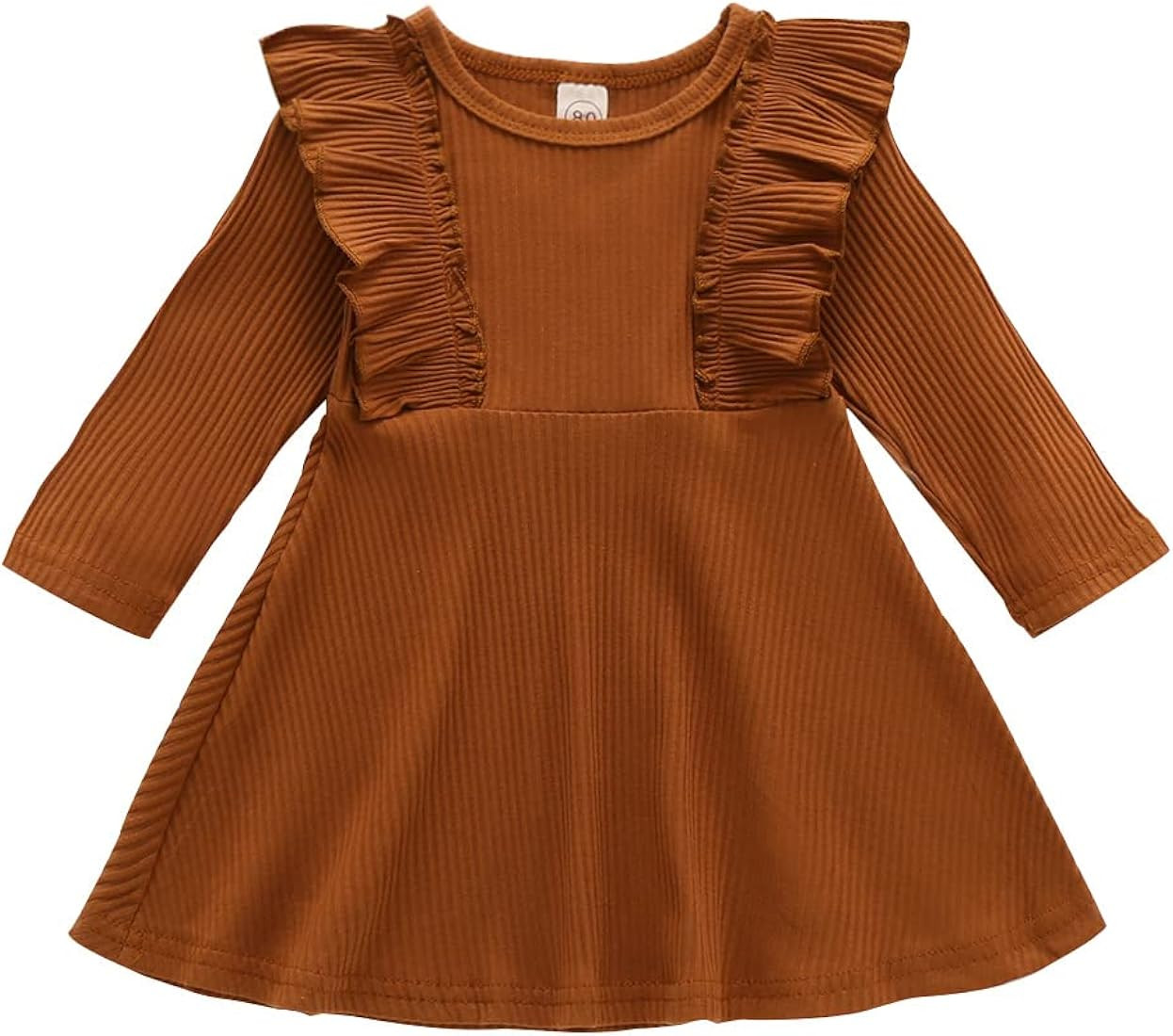 Toddler Baby Girl Ribbed Dress Ruffle Solid Round Neck Long Sleeve Cotton Sundress Kids Casual Sp... | Amazon (US)