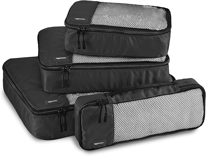 Amazon Basics Packing Cubes for Suitcases, Travel Organisers, Zipper, 4-Piece Set Bags, Large/Med... | Amazon (UK)