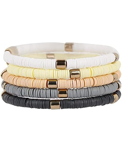 GOOJIDS Surfer Heishi Clay Bead Bracelets for Women Bohemian Stackable Evil Eye Vinyl Disc Beaded... | Amazon (US)