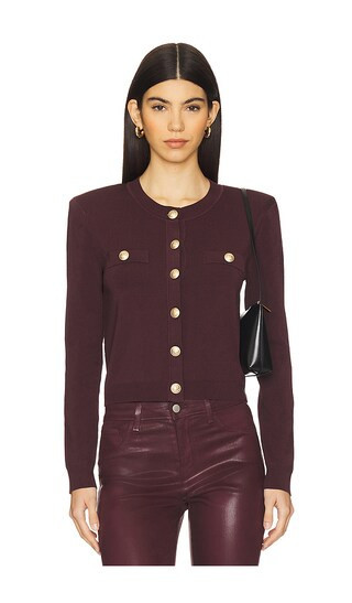 L'AGENCE Toulouse Cropped Crew Neck Cardi in Wine. - size L | Revolve Clothing (Global)
