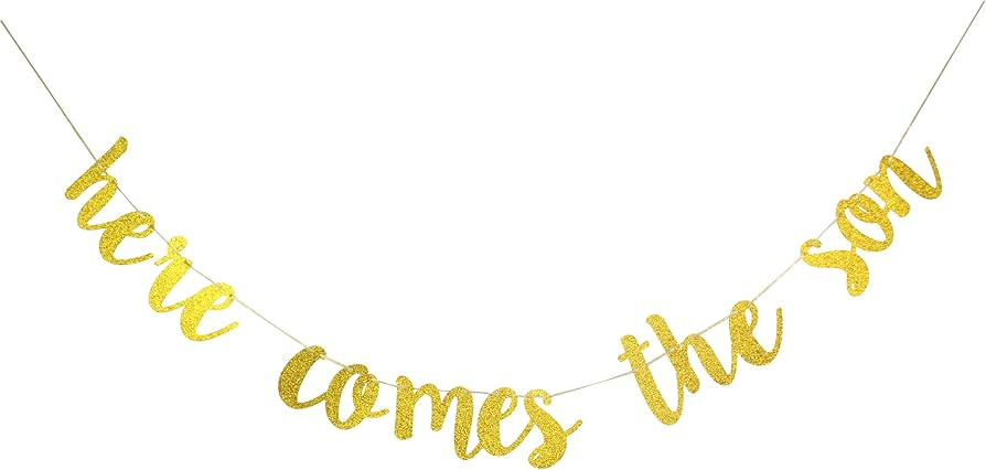 Here Comes the Son Gifts Banner- Boy Gold Glittery Welcome Little Man Baby Boy Shower Party Decor... | Amazon (US)