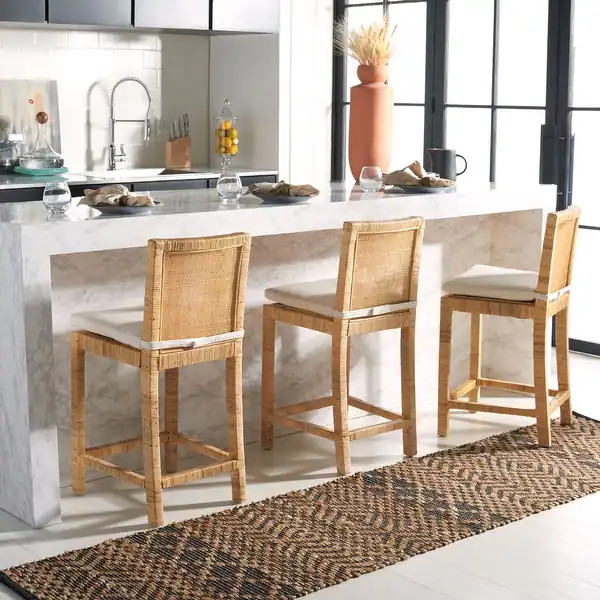SAFAVIEH Tojo 24-inch Cane Counter Stool with Cushion - 22.6" x 18.1" x 38.6" - Bed Bath & Beyond... | Bed Bath & Beyond