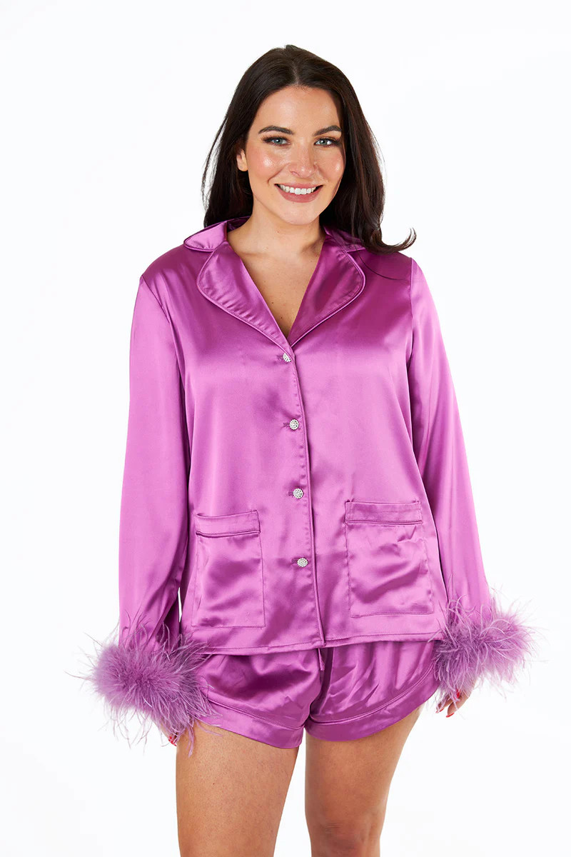 BuddyLove | Prescott Feather Trim Pajama Set | Purple | BuddyLove