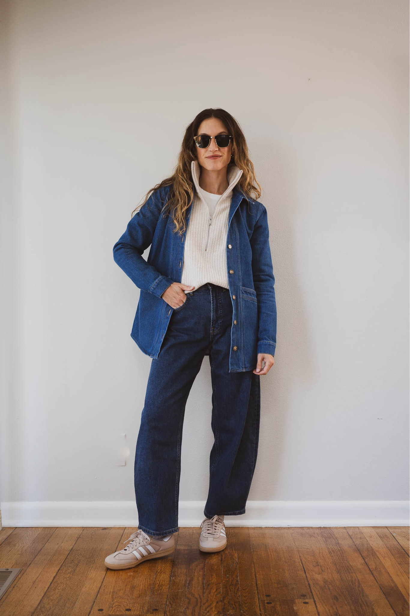 Fall Capsule: Day Fourteen 🍂

Everlane sweater, XS, TTS for a relaxed fit. Sèzane jacket, XS, size up if you plan to layer under it. Everlane jeans, 24, I took my smaller size. Adidas Sambas, TTS. Quince sunglasses. Makena Hoops from Sela Designs, ASHLEYROHR10 for 10% off  

#LTKSaleAlert #LTKOver40 #LTKSeasonal