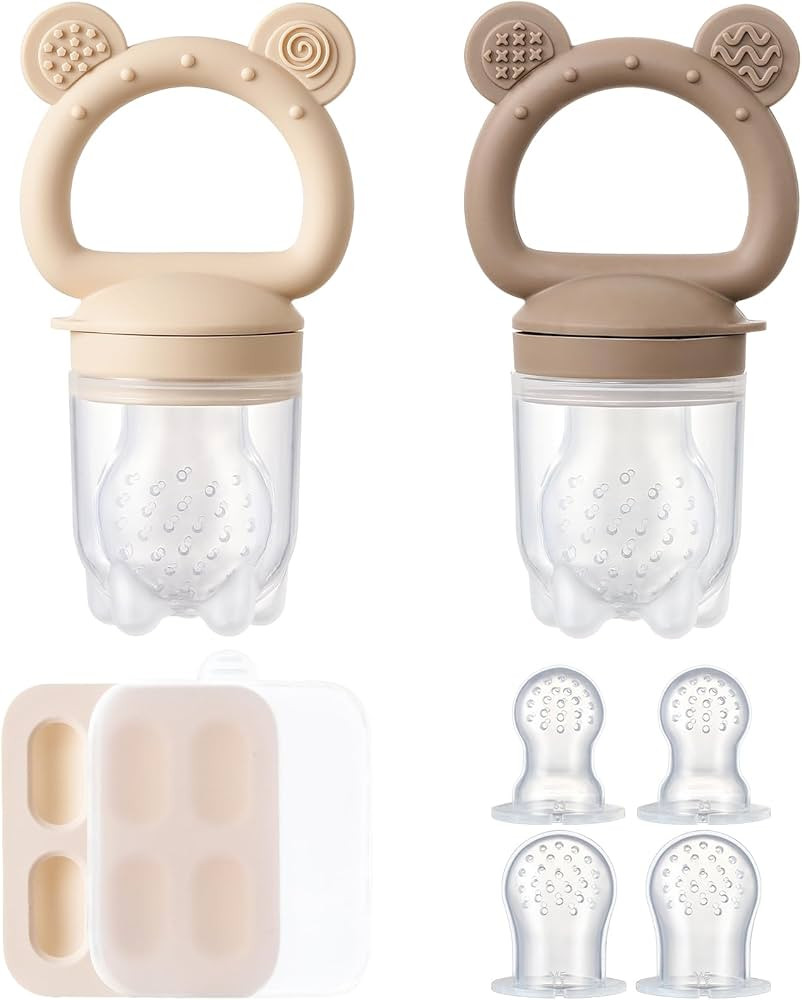 2 Pack Silicone Baby Fruit Feeder with Mini Freezer Tray, Breastmilk Popsicle Molds for Baby Teet... | Amazon (US)