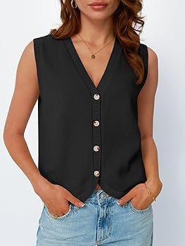 LILLUSORY Womens V Neck Sweater Vest Soft Thick Knit Sleeveless Button Down Fall Layering Tops | Amazon (US)