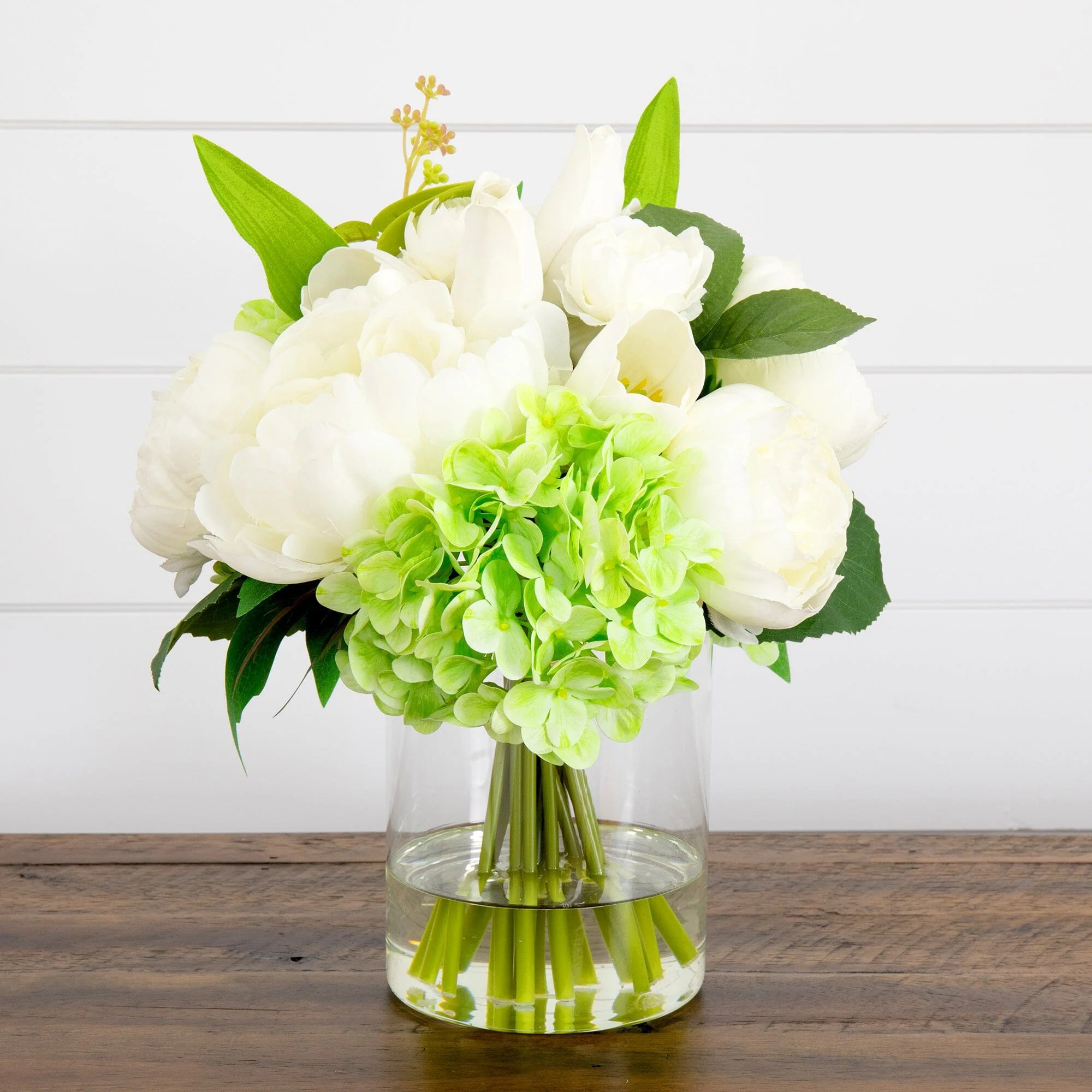 12" Artificial Peony, Hydrangea and Tulip Arrangement | Nearly Natural | Nearly Natural