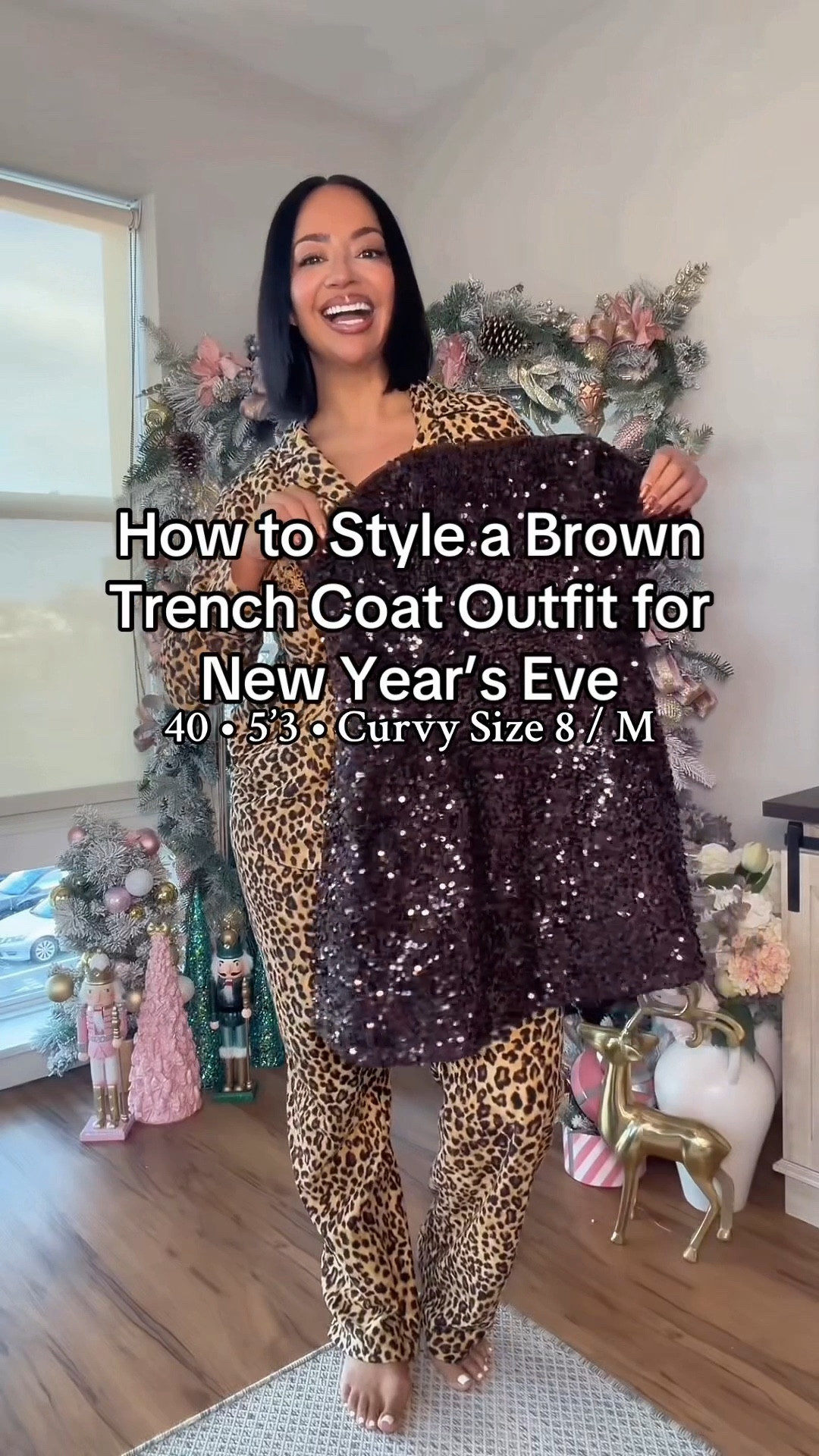 How to style an all brown trench coat outfit for NYE 🤎✨🥂 Full outfit is in my LTK in the Holiday Vibes collection 

leather trench coat
NYE party 
sequin minidress 
monochromatic outfit   
Valentine’s Day dress#LTKHoliday 

#LTKPetite #LTKOver40