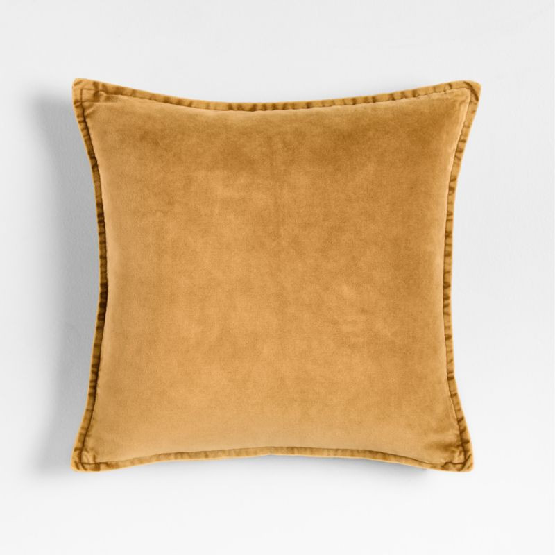 Relaxed Washed Organic Cotton Velvet 20x20 Moroccan Ocher Throw Pillow with Feather Insert + Revi... | Crate & Barrel
