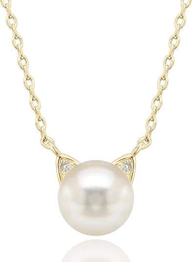 14K Gold Plated Sterling Silver AAA+ Freshwater Cultured Pearl Cat Pearl Pendant | Amazon (US)