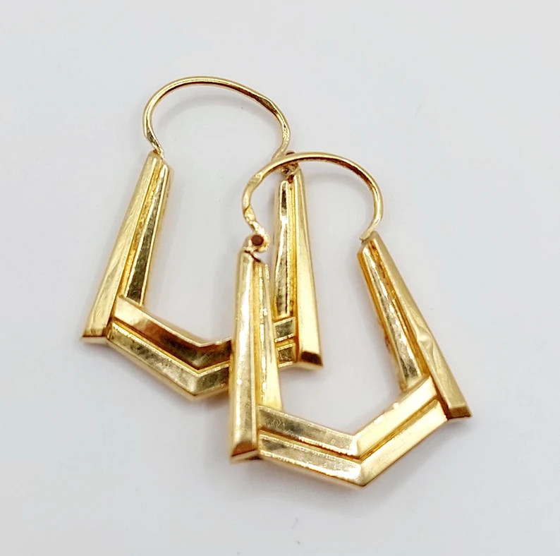 French Large Hoops Earrings Art Deco 18k Gold Finely Decorated With Geometric Patterns circa 1950... | Etsy (US)