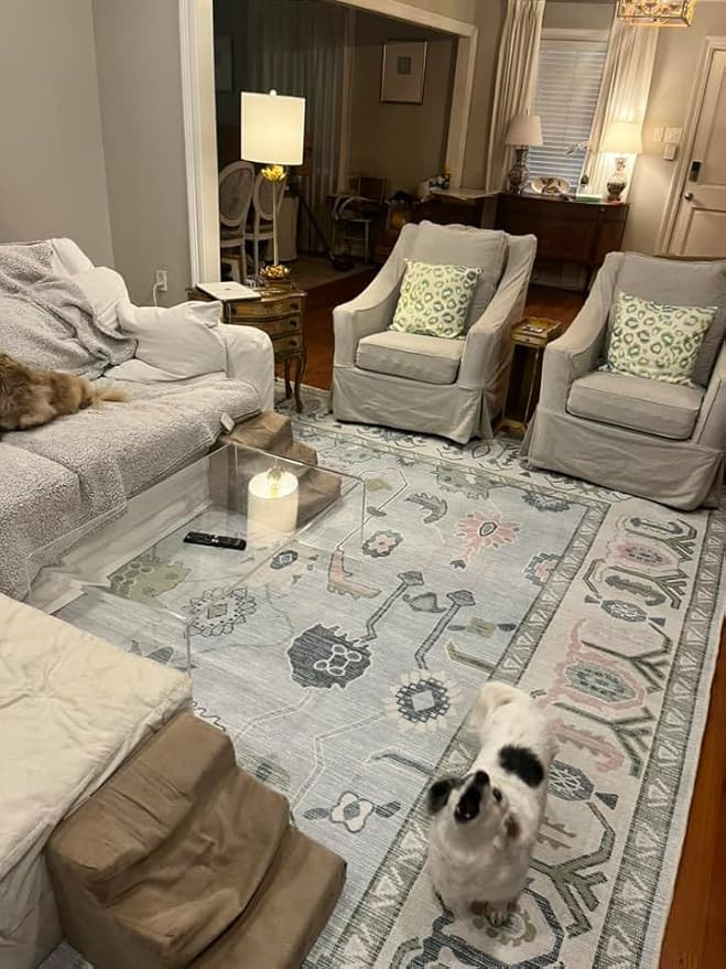 Cream Blue Oushak Runner Rug, Modern Runners, Vintage, Turkish, Eclectic, Floral, Pastel, Washabl... | Amazon (US)