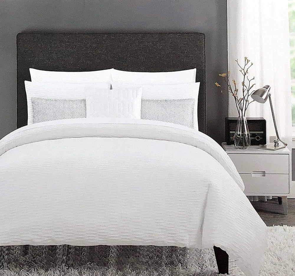 The Texture Collection Solid Snow White Textured 3pc Duvet Set Wavy Abstract Textured Style 100% ... | Amazon (US)