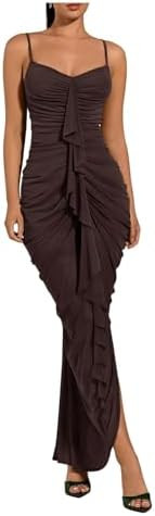 Floerns Women's Ruffle Ruched Cami Dress Draped Split Elegant Bodycon Maxi Dresses | Amazon (US)