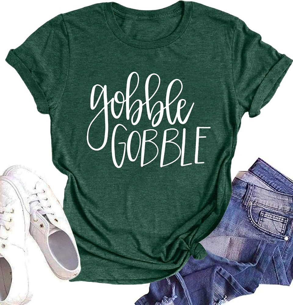 Gobble Gobble Shirt for Women Thanksgiving T-Shirts Short Sleeve Cute Graphic Letter Print Funny ... | Amazon (US)
